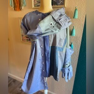 Patchwork Blue Button-Up Shirt